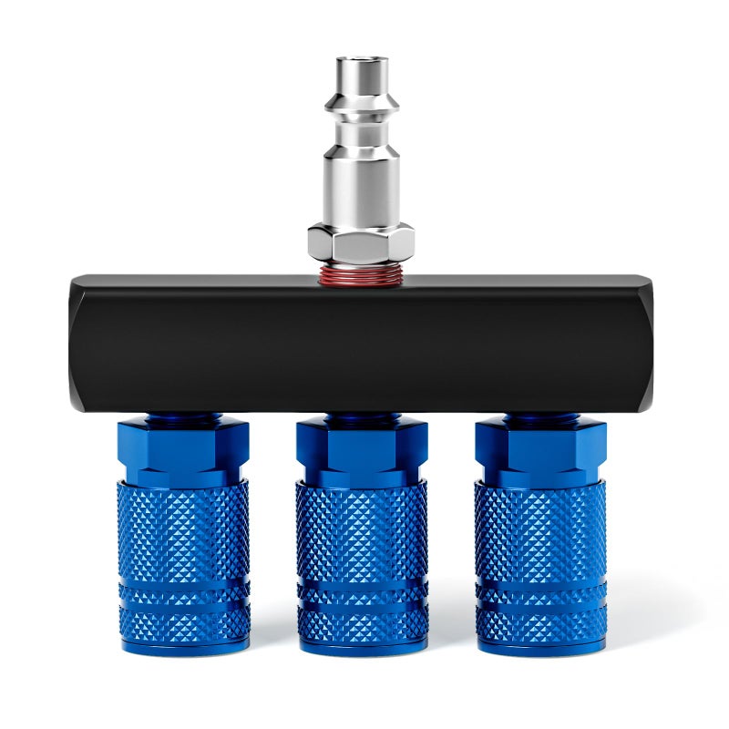 TAISHER 3-Way Straight Air Manifold 4 Ports Aluminum Industrial Pneumatic Air Compressor Quick Connect Socket In Line Type Air Hose Splitter with 3 Couplers and 1/4" Male NPT Plug - Image 1